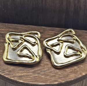 Parklane Abstract Earrings Clip-On Square Gold Silver Tone Metal Heavy Statement